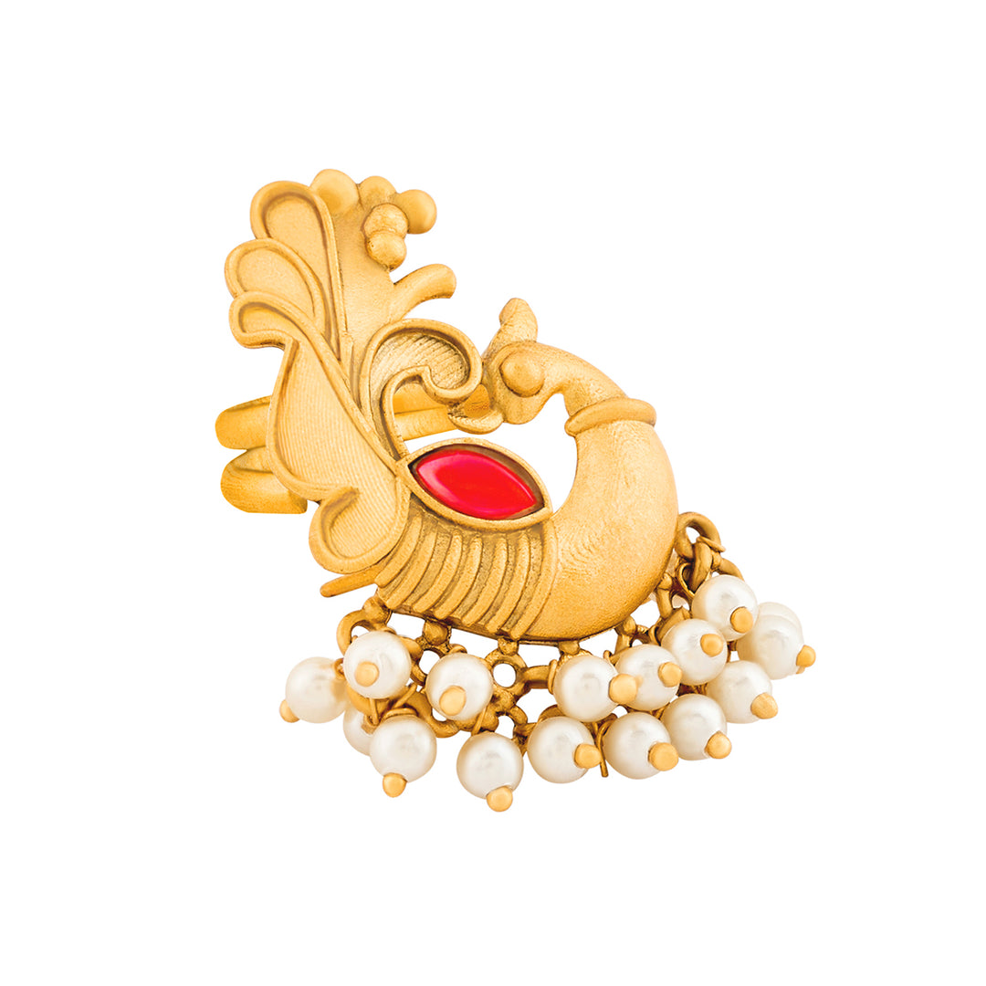 Teejh Nehaya Gold Oxidised Peacock Ring