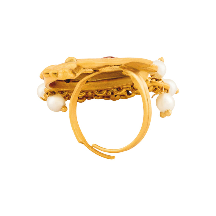 Teejh Nehaya Gold Oxidised Peacock Ring