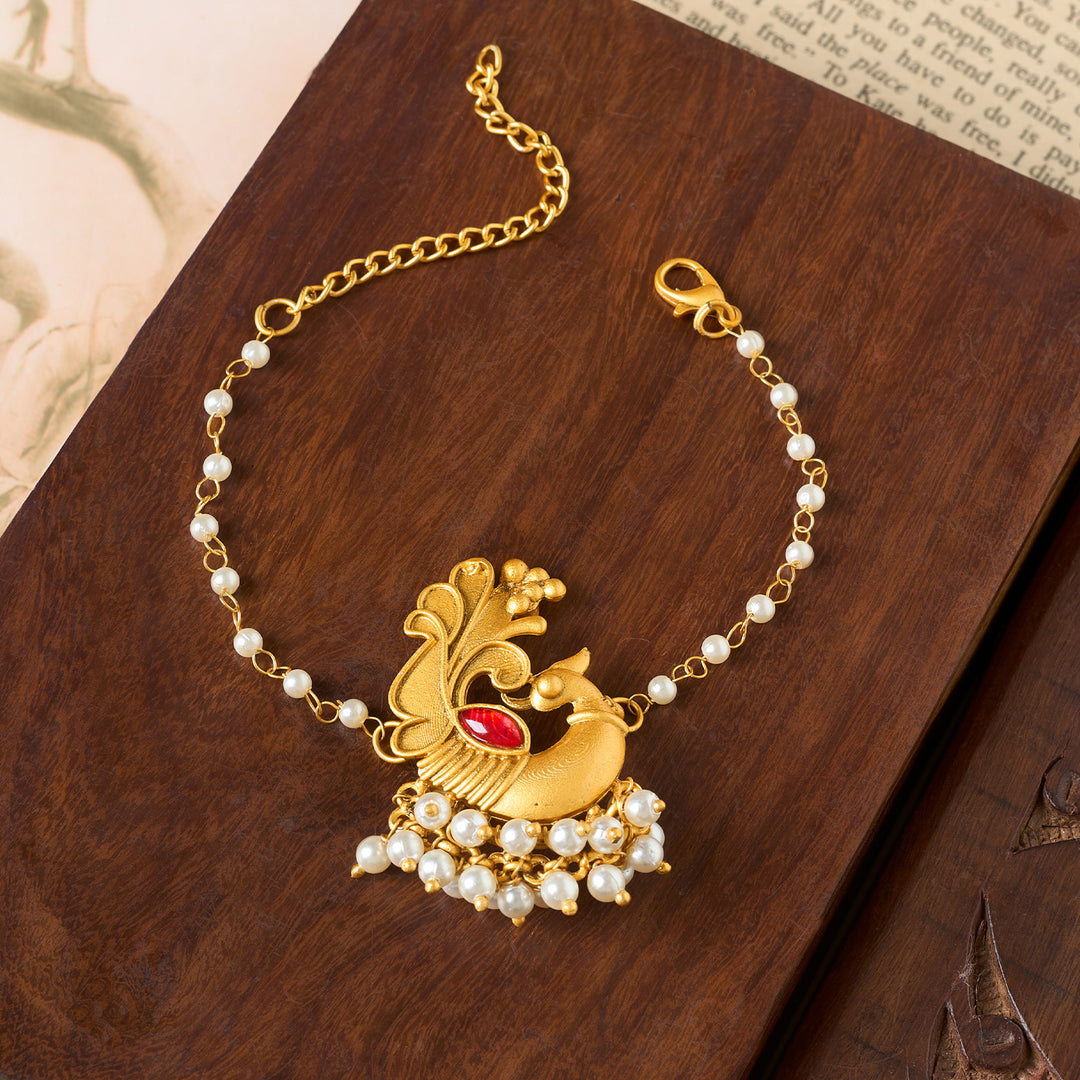 Teejh Priyata Gold Oxidised Peacock Bracelet