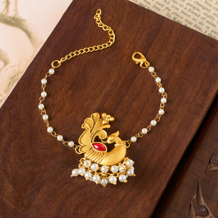 Teejh Priyata Gold Oxidised Peacock Bracelet