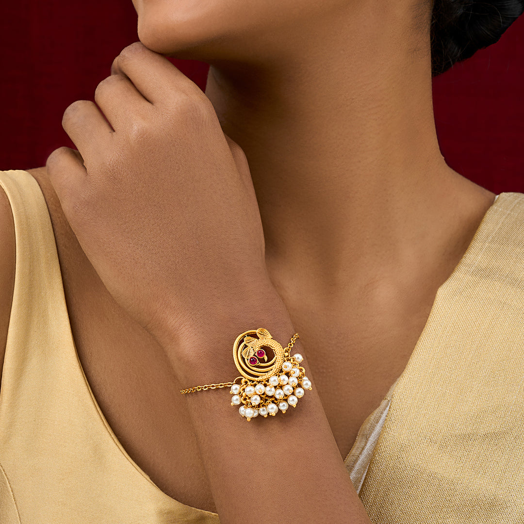 Teejh Prala Gold Oxidised  Peacock Bracelet