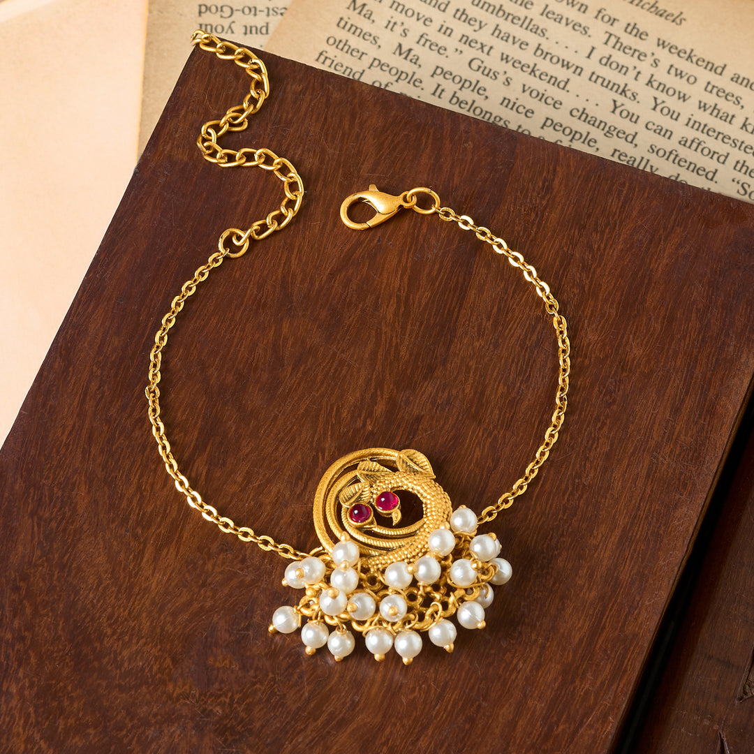 Teejh Prala Gold Oxidised  Peacock Bracelet