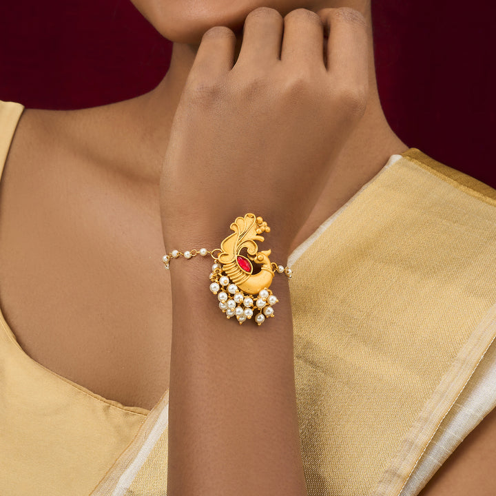 Teejh Priyata Gold Oxidised Peacock Bracelet
