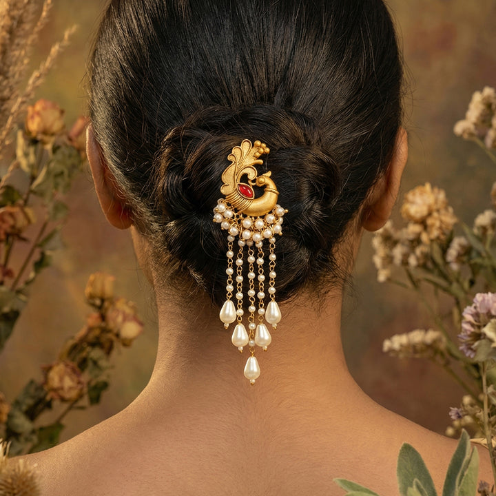 Teejh Tarah Gold Oxidised Peacock Judapin