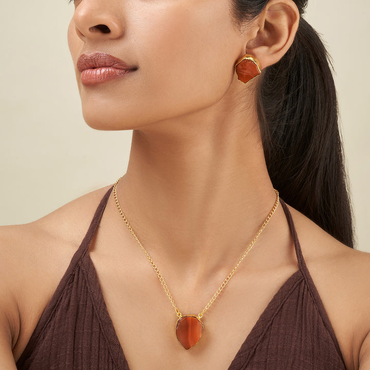Teejh Ishaya Orange Natural Stone Necklace Set
