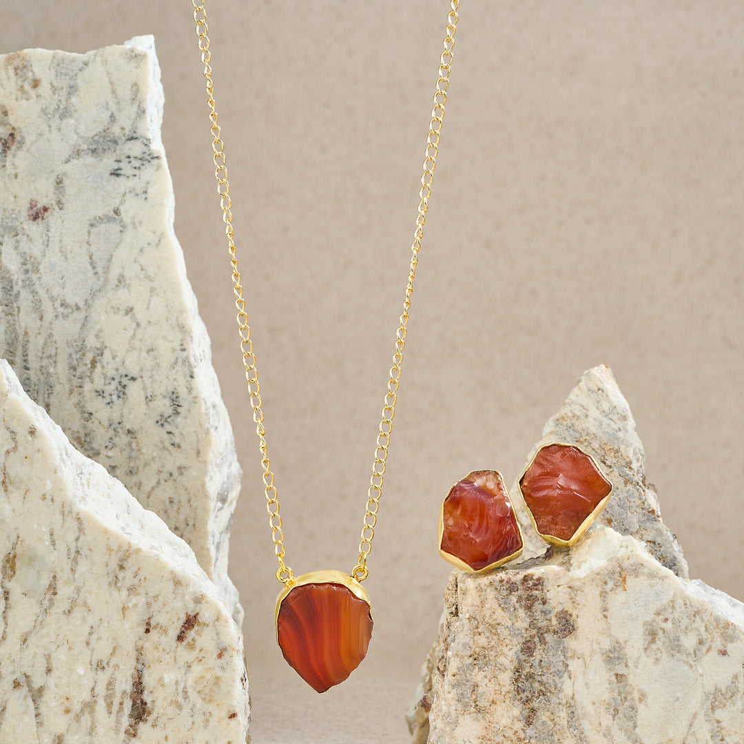 Teejh Ishaya Orange Natural Stone Necklace Set