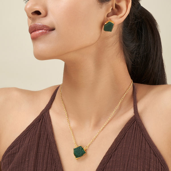 Teejh Ishaya Dark Green Natural Stone Necklace Set