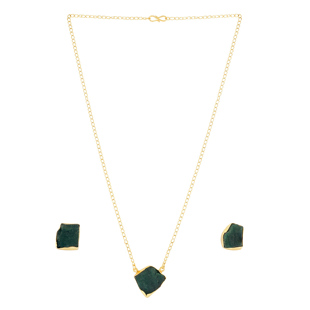 Teejh Ishaya Dark Green Natural Stone Necklace Set
