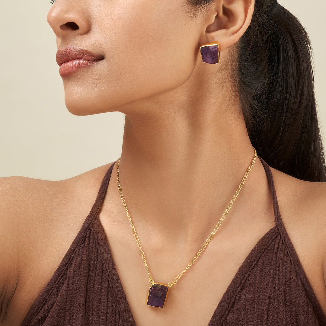 Teejh Ishaya Purple Natural Stone Necklace Set