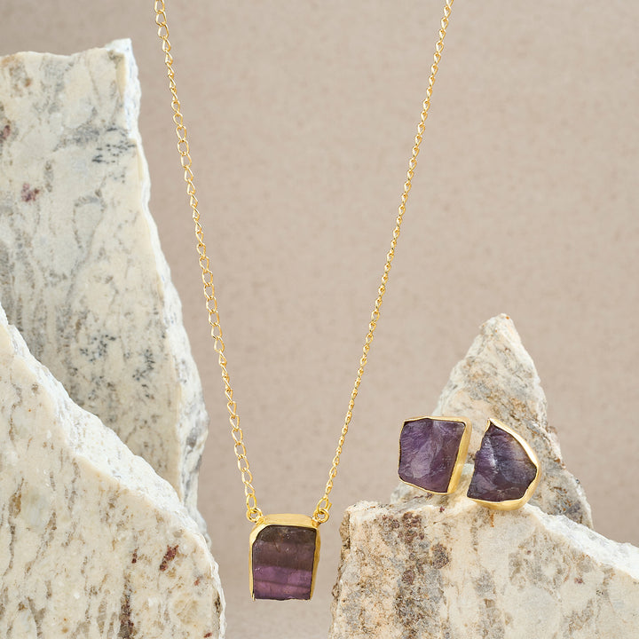 Teejh Ishaya Purple Natural Stone Necklace Set
