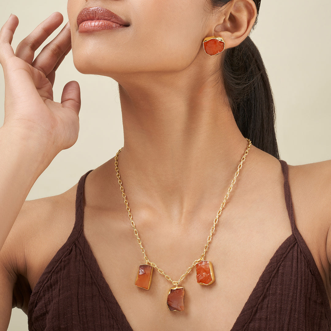 Teejh Seraya Orange Natural Stone Necklace Set