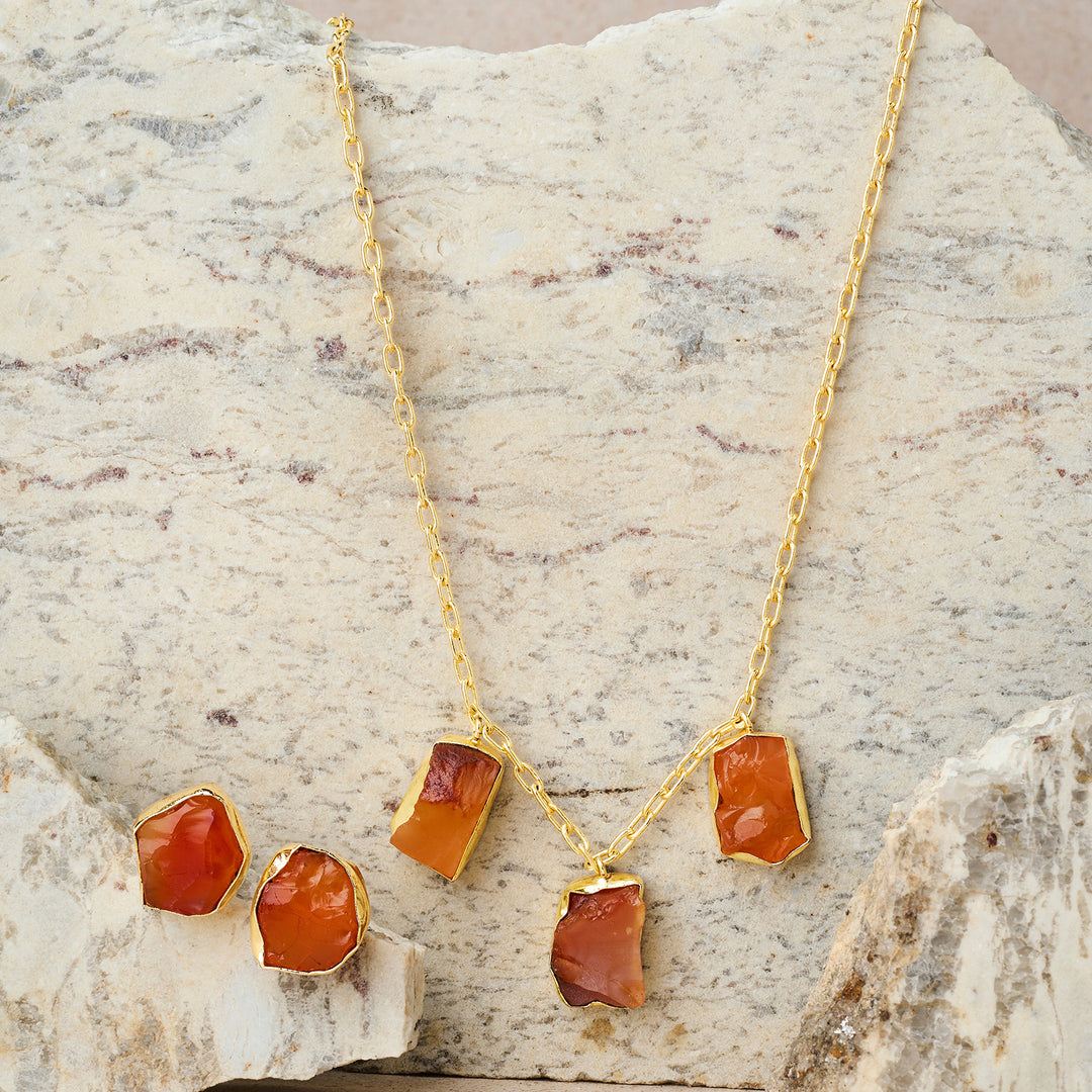 Teejh Seraya Orange Natural Stone Necklace Set