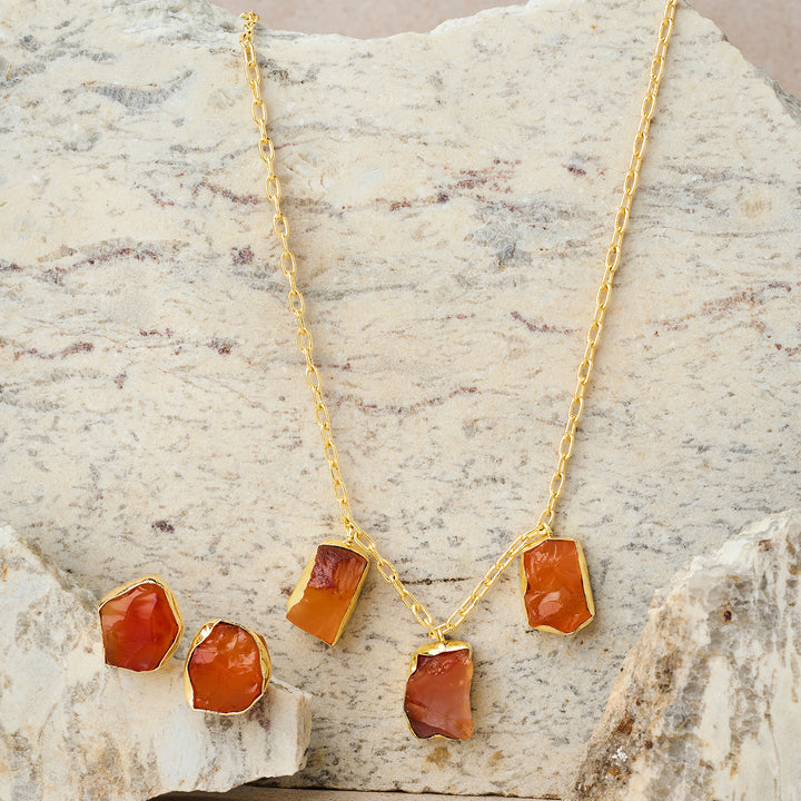 Teejh Seraya Orange Natural Stone Necklace Set