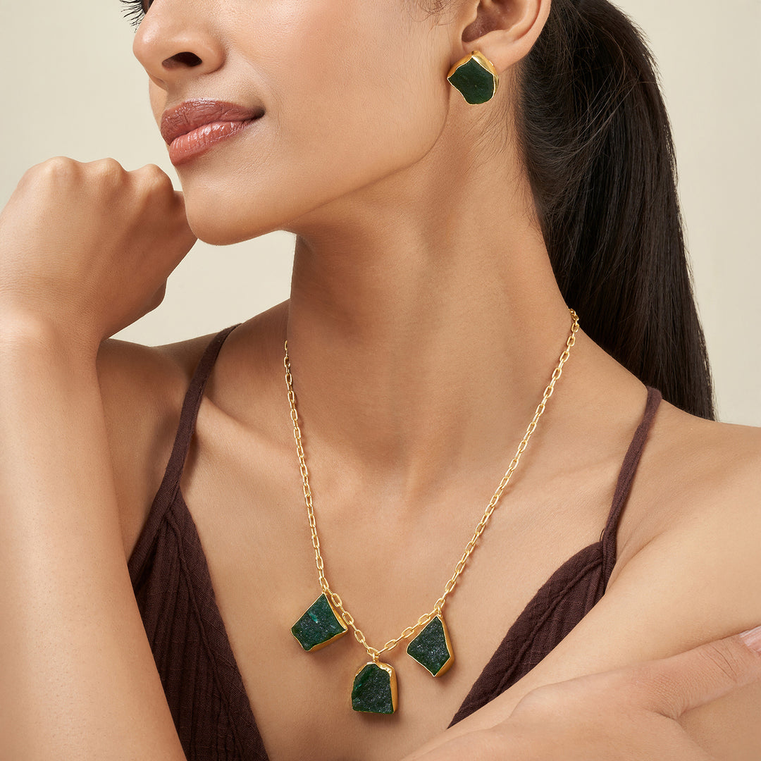 Teejh Seraya Dark Green Natural Stone Necklace Set