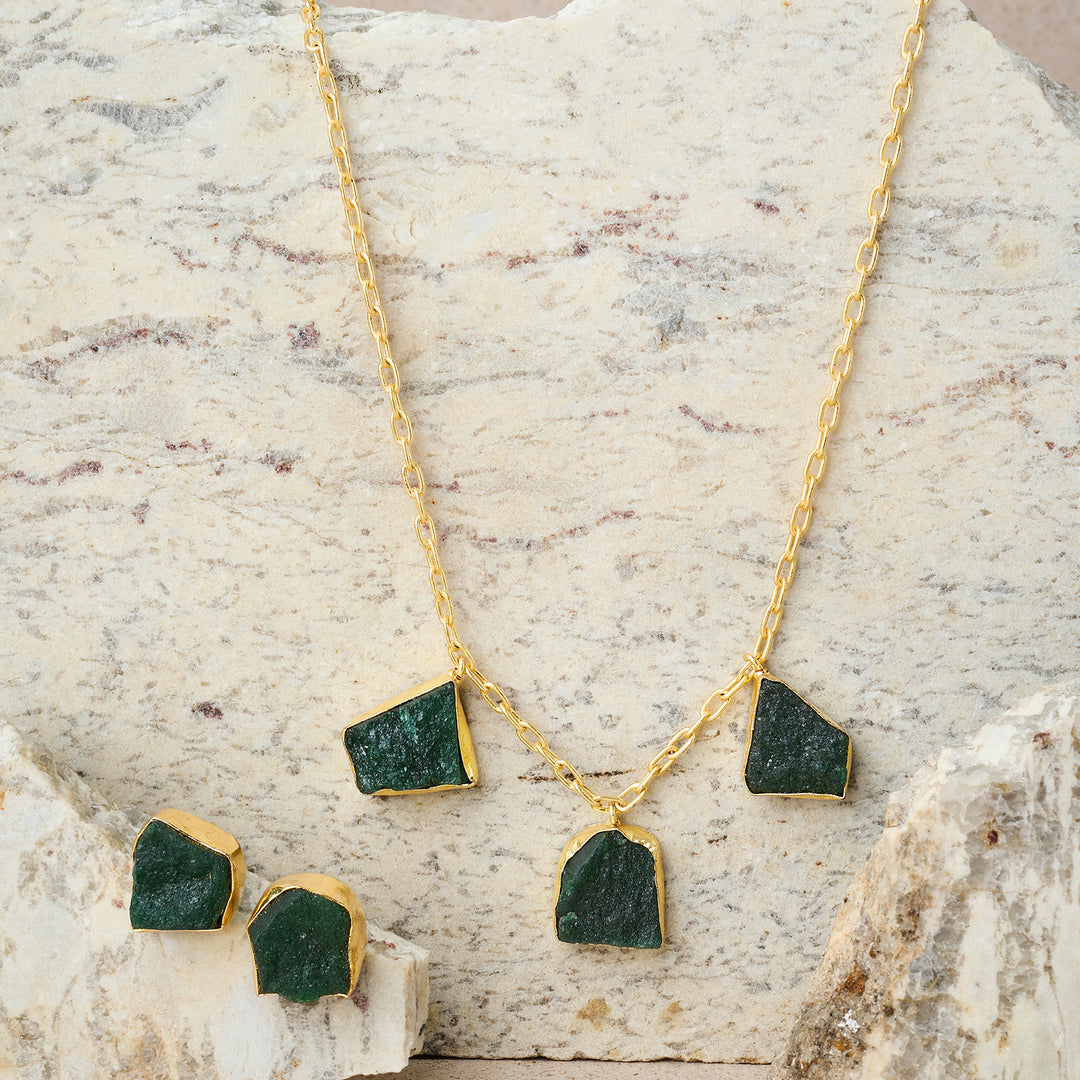 Teejh Seraya Dark Green Natural Stone Necklace Set