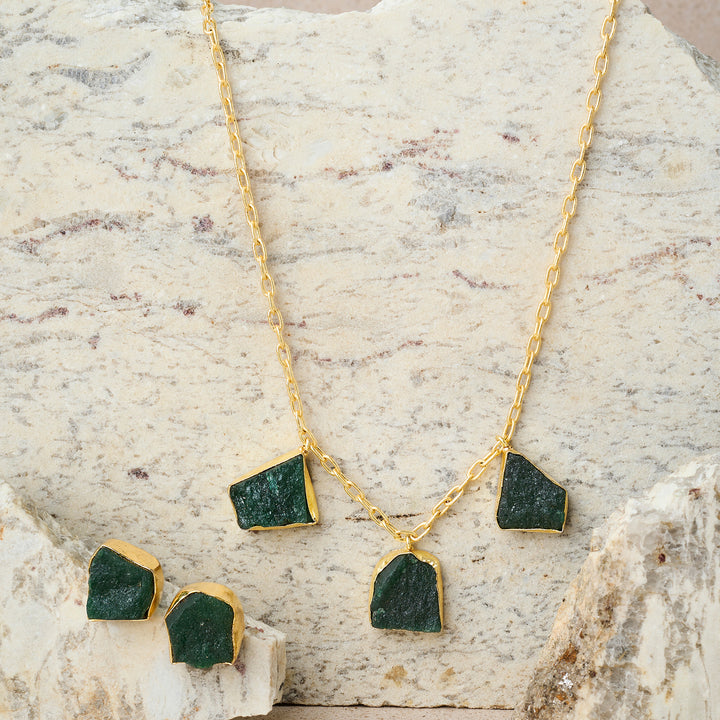 Teejh Seraya Dark Green Natural Stone Necklace Set