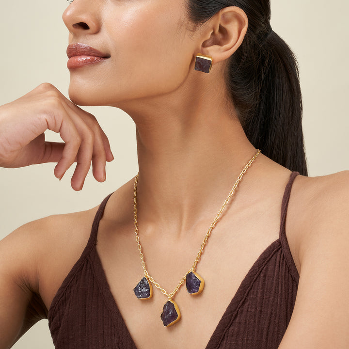 Teejh Seraya Purple Natural Stone Necklace Set