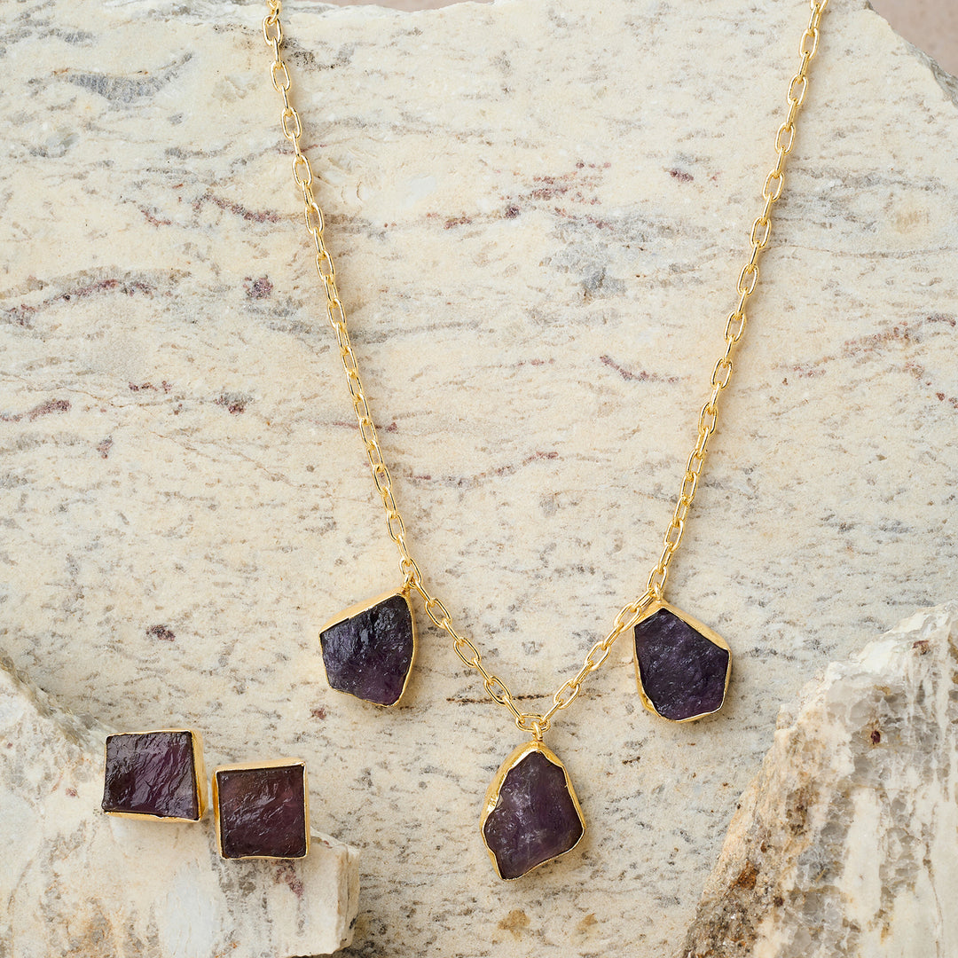 Teejh Seraya Purple Natural Stone Necklace Set