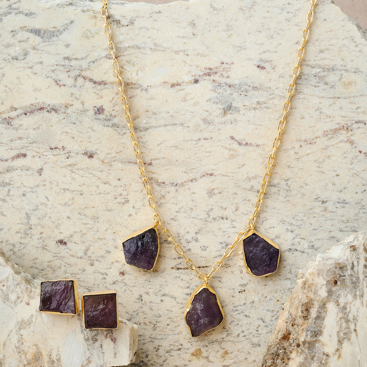 Teejh Seraya Purple Natural Stone Necklace Set