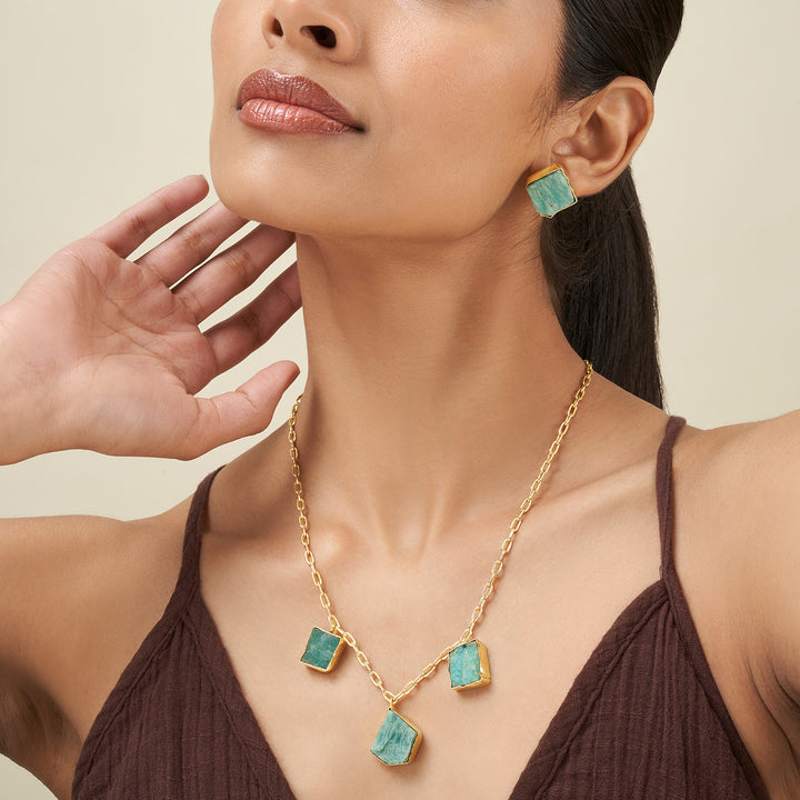 Teejh Seraya Turquoise Natural Stone Necklace Set