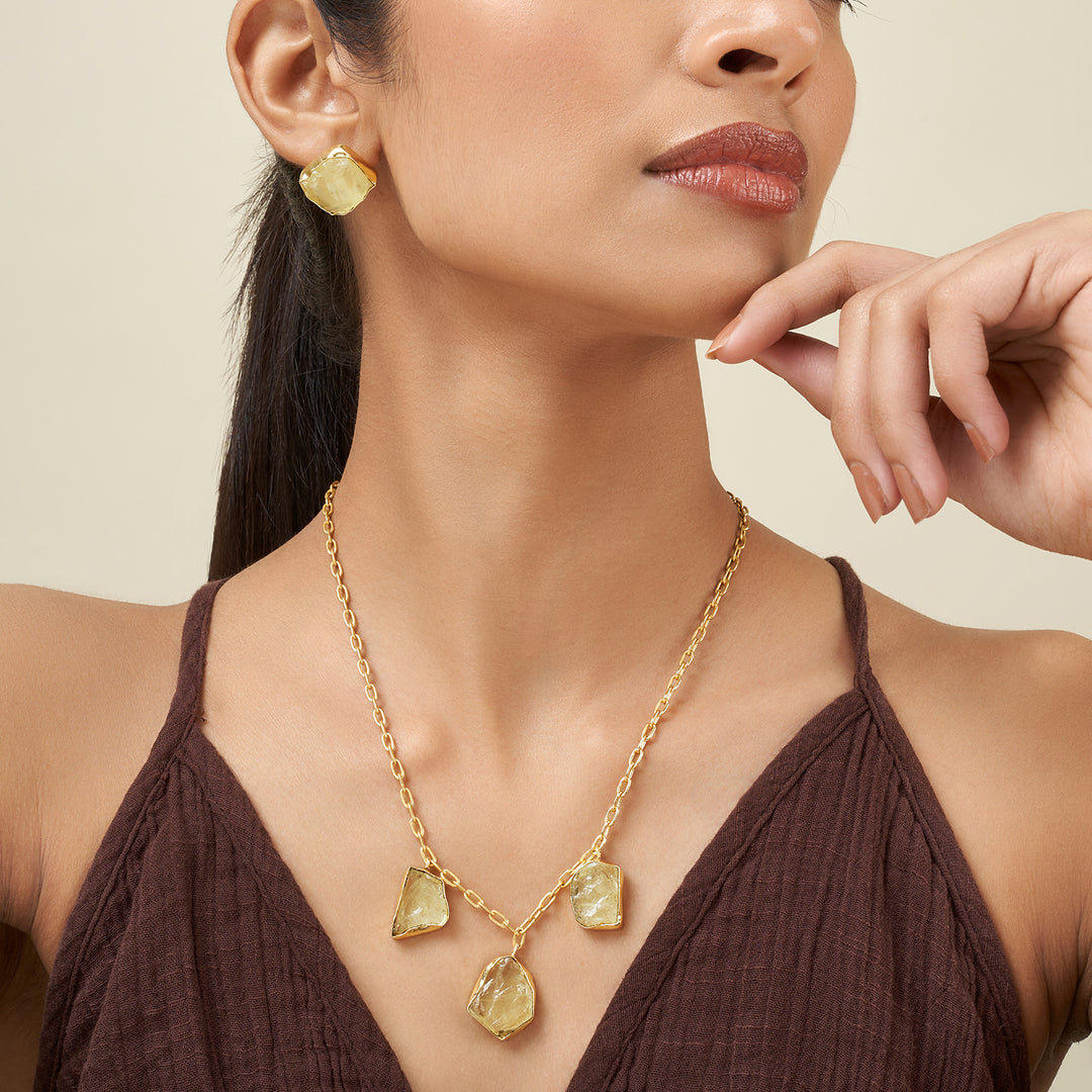 Teejh Seraya Yellow Natural Stone Necklace Set