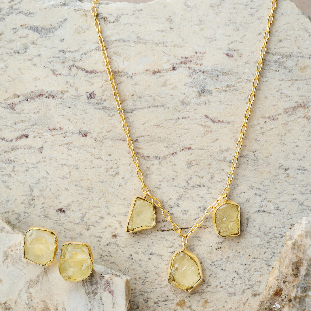 Teejh Seraya Yellow Natural Stone Necklace Set