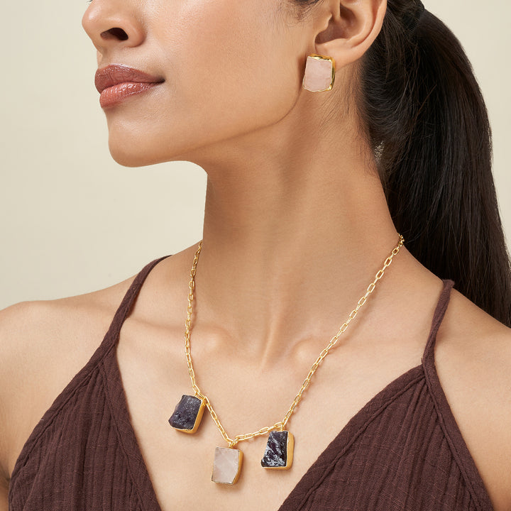 Teejh Seraya Purple and Pink Natural Stone Necklace Set
