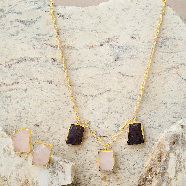 Teejh Seraya Purple and Pink Natural Stone Necklace Set