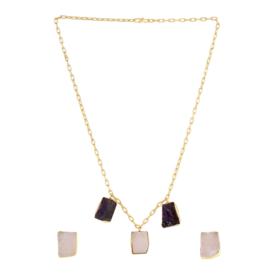 Teejh Seraya Purple and Pink Natural Stone Necklace Set