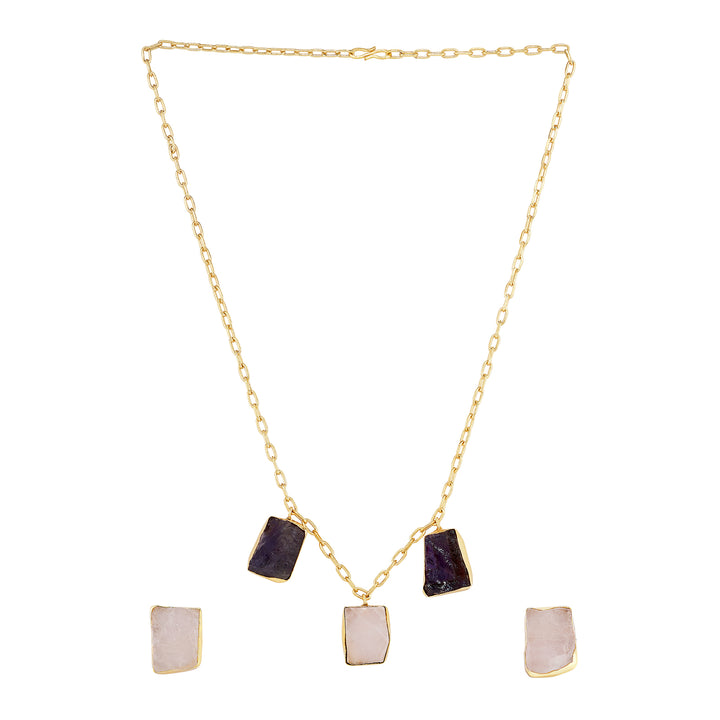 Teejh Seraya Purple and Pink Natural Stone Necklace Set