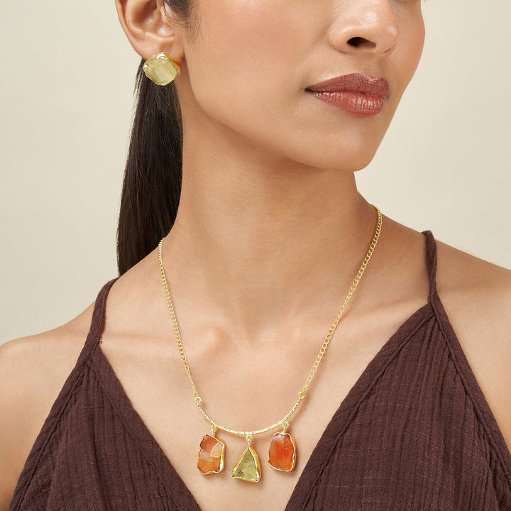 Teejh Alara Orange and Yellow Natural Necklace Set