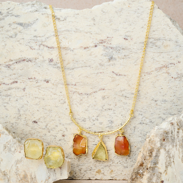 Teejh Alara Orange and Yellow Natural Necklace Set
