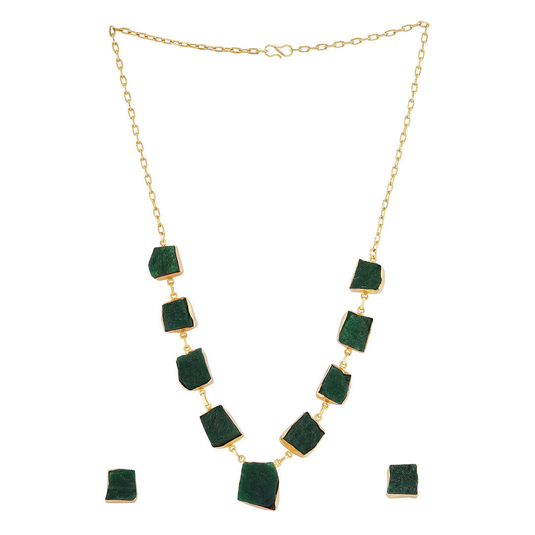 Teejh Zaaina Dark Green Natural Stone Necklace Set