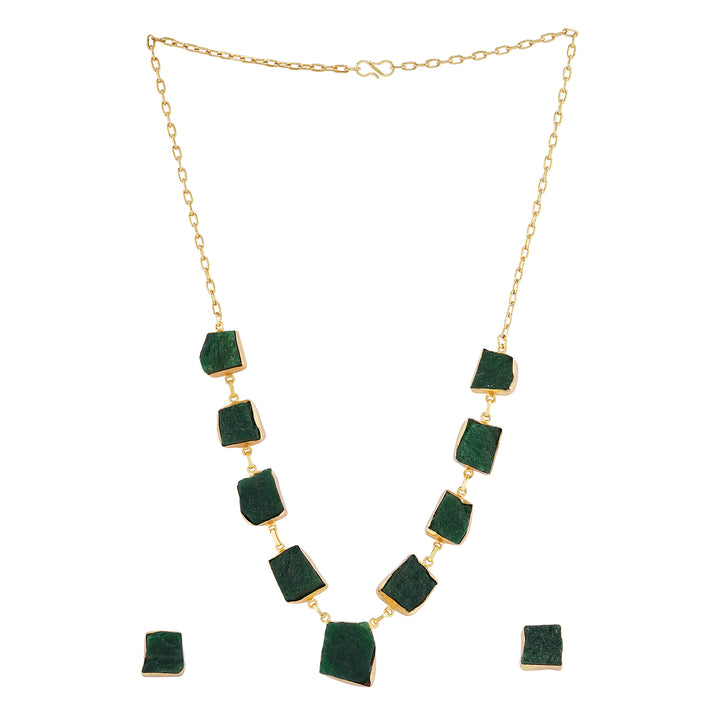 Teejh Zaaina Dark Green Natural Stone Necklace Set