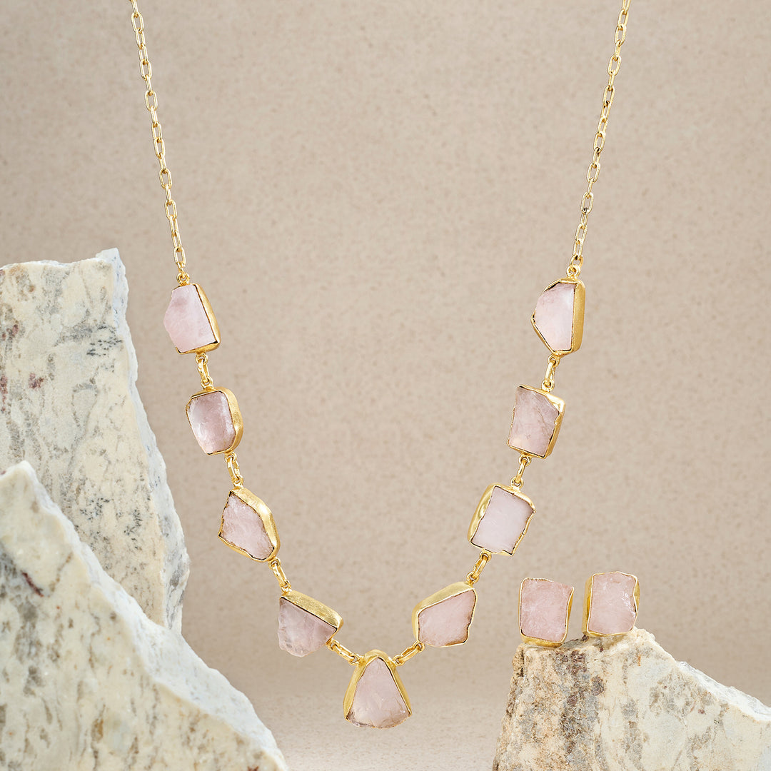 Teejh Zaaina Pink Natural Stone Necklace Set