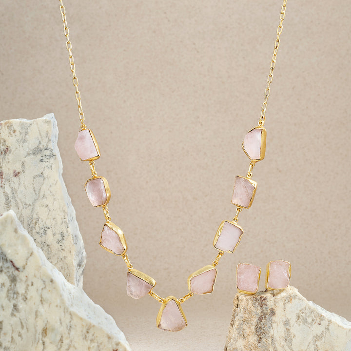 Teejh Zaaina Pink Natural Stone Necklace Set