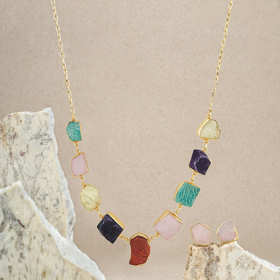 Teejh Zaaina Multicoloured Natural Stone Necklace Set