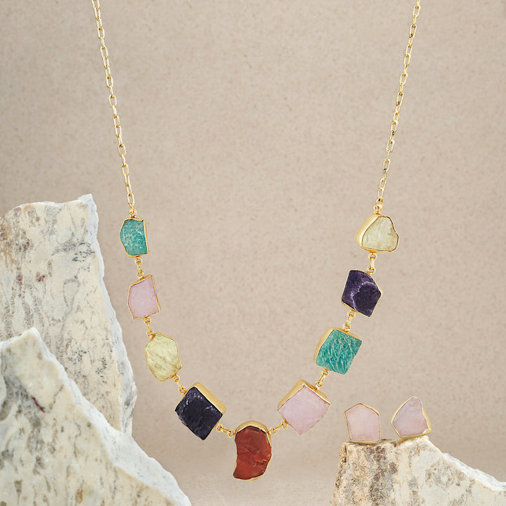 Teejh Zaaina Multicoloured Natural Stone Necklace Set