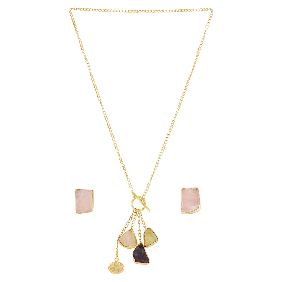 Teejh Zarika Purple,Yellow and Pink Natural Stone Necklace Set