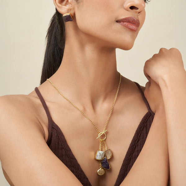 Teejh Zarika White, Pink and Purple Natural Stone Necklace Set