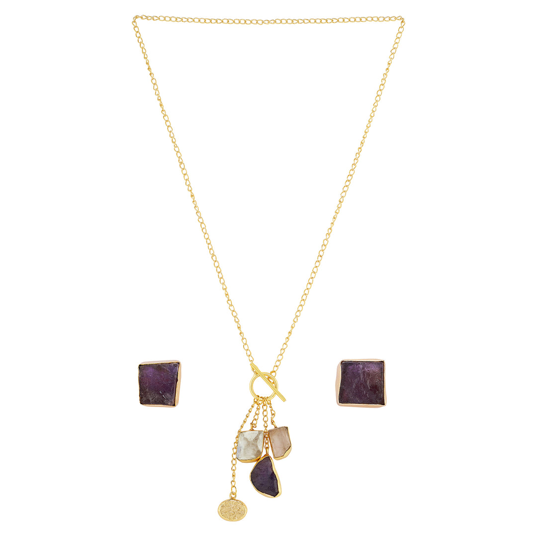 Teejh Zarika White, Pink and Purple Natural Stone Necklace Set