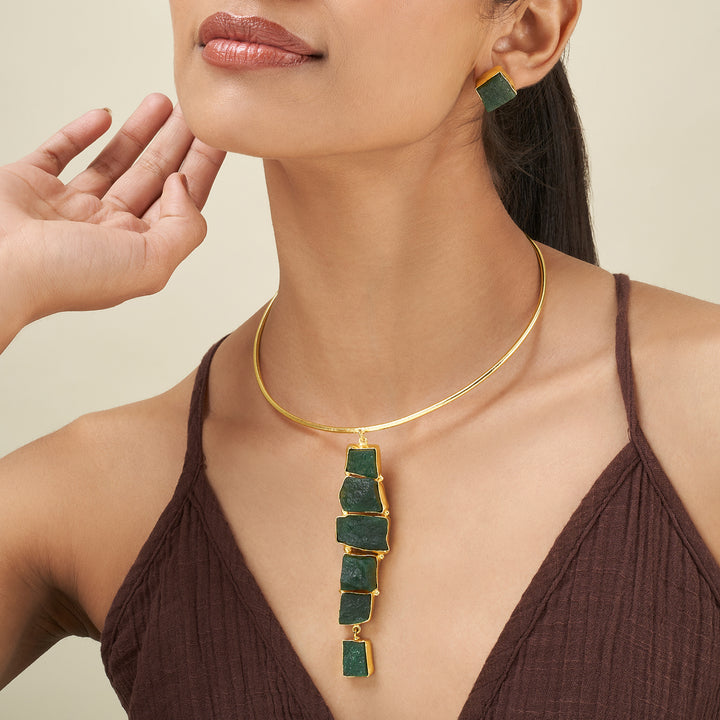 Teejh Anira Dark Green Natural Stone Necklace Set