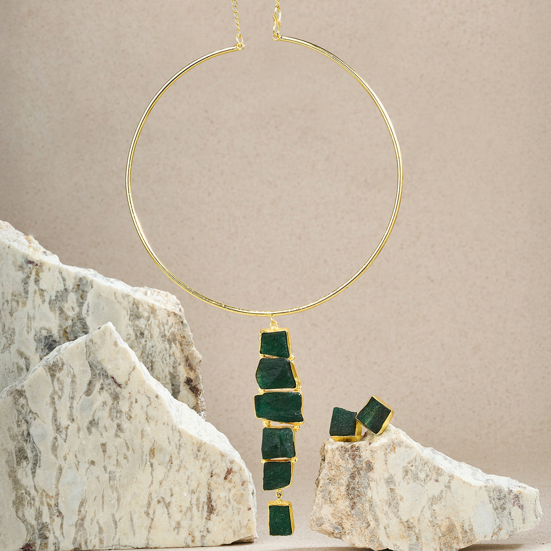 Teejh Anira Dark Green Natural Stone Necklace Set