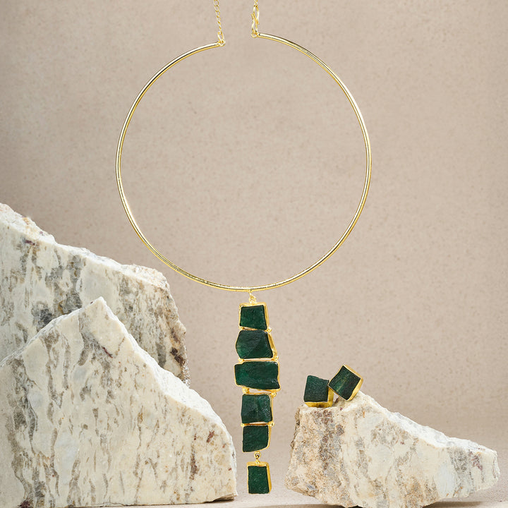 Teejh Anira Dark Green Natural Stone Necklace Set