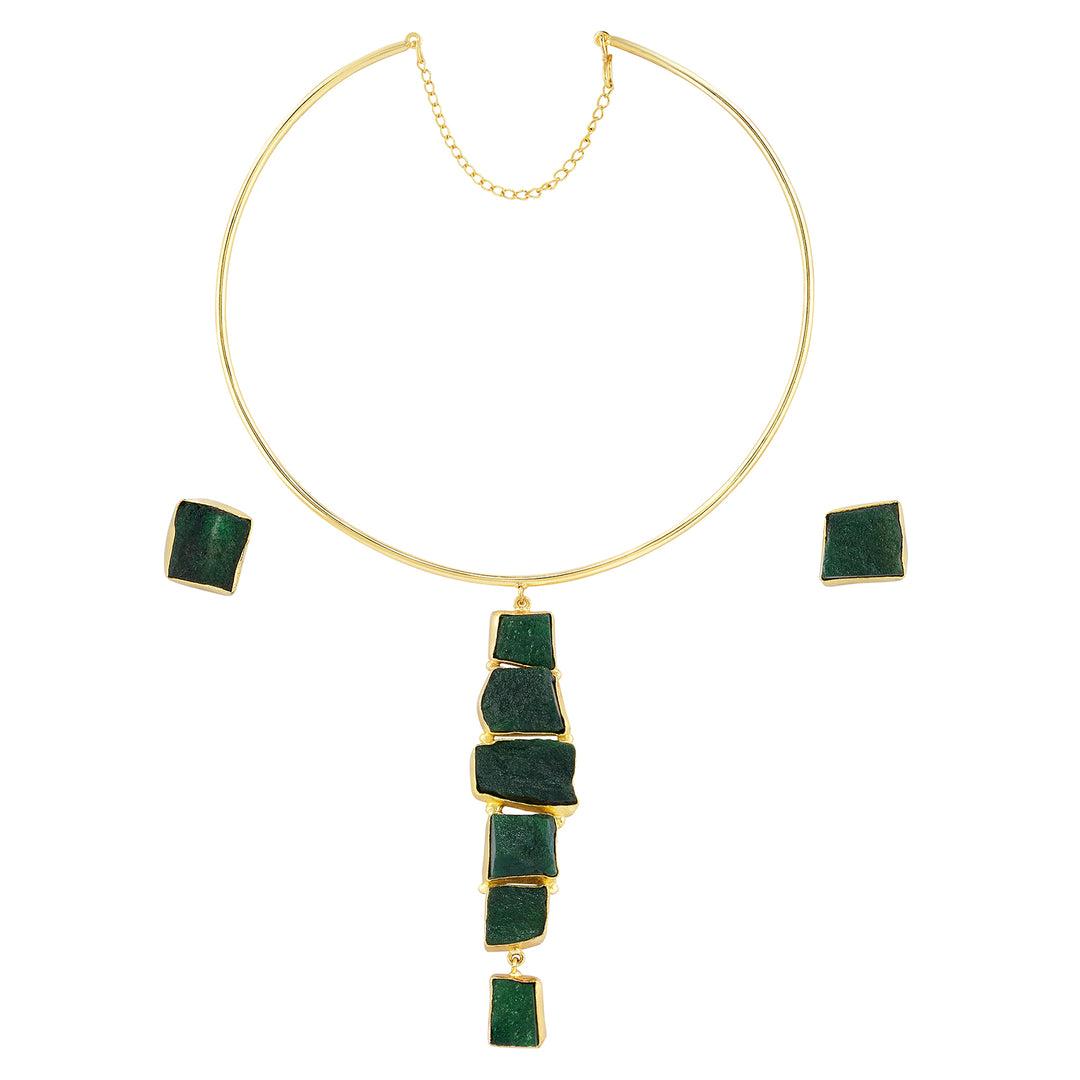 Teejh Anira Dark Green Natural Stone Necklace Set