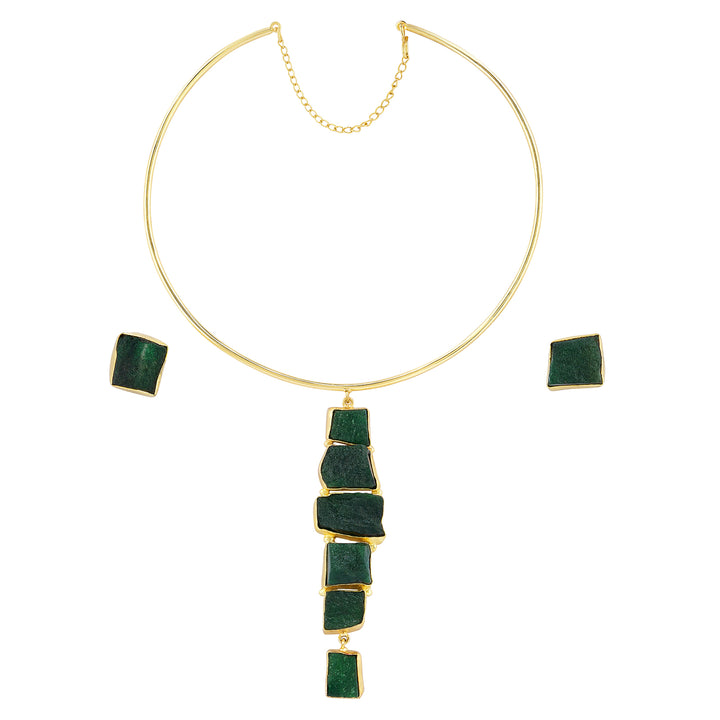 Teejh Anira Dark Green Natural Stone Necklace Set