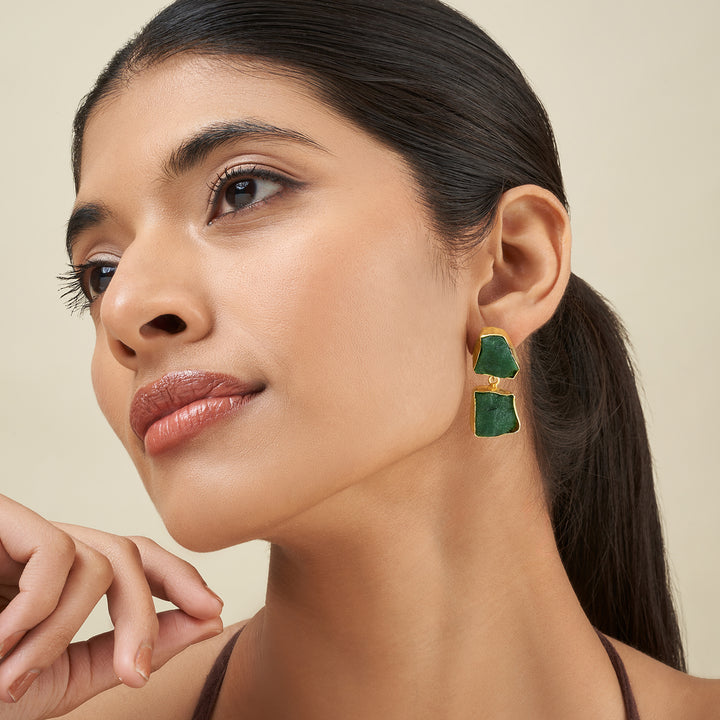 Teejh Eshira Dark Green Natural Stone Danglers