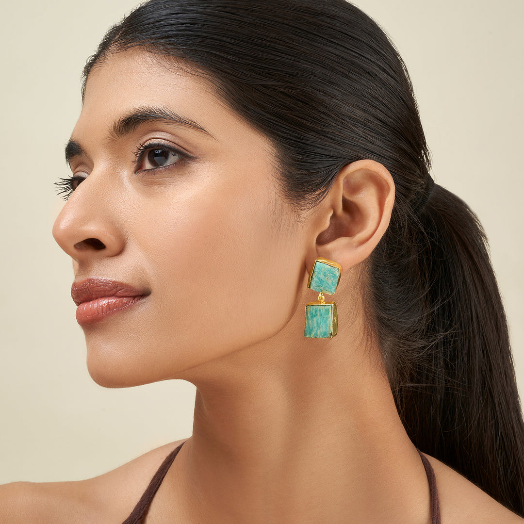 Teejh Eshira Turquoise Natural Stone Danglers