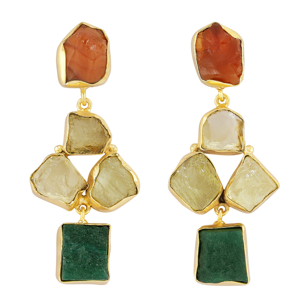 Teejh Aneri Orange Yellow and Dark Green Natural Stone Earrings
