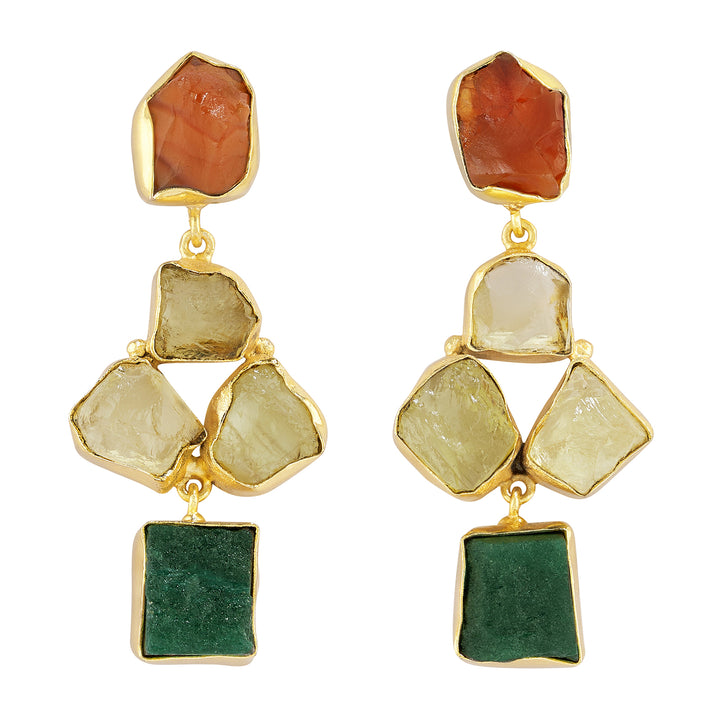 Teejh Aneri Orange Yellow and Dark Green Natural Stone Earrings